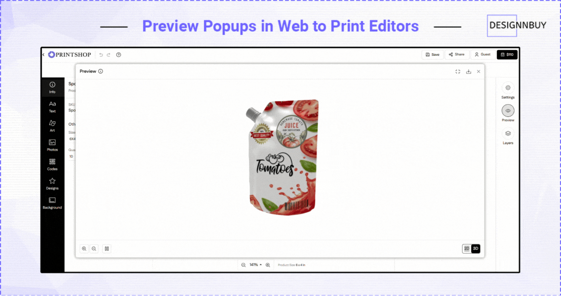 Preview Popups In Web To Print Editors