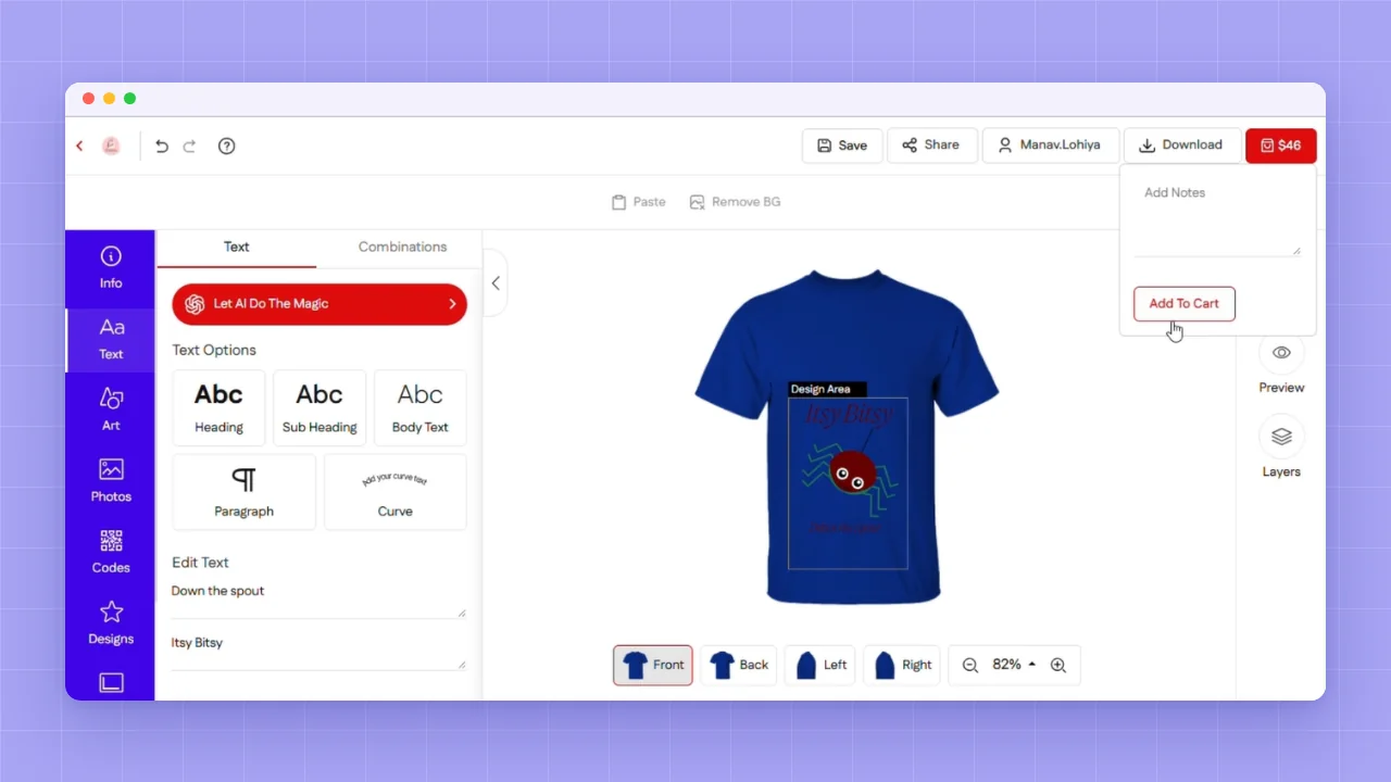 Personalizing a t-shirt in the DesignO design tool