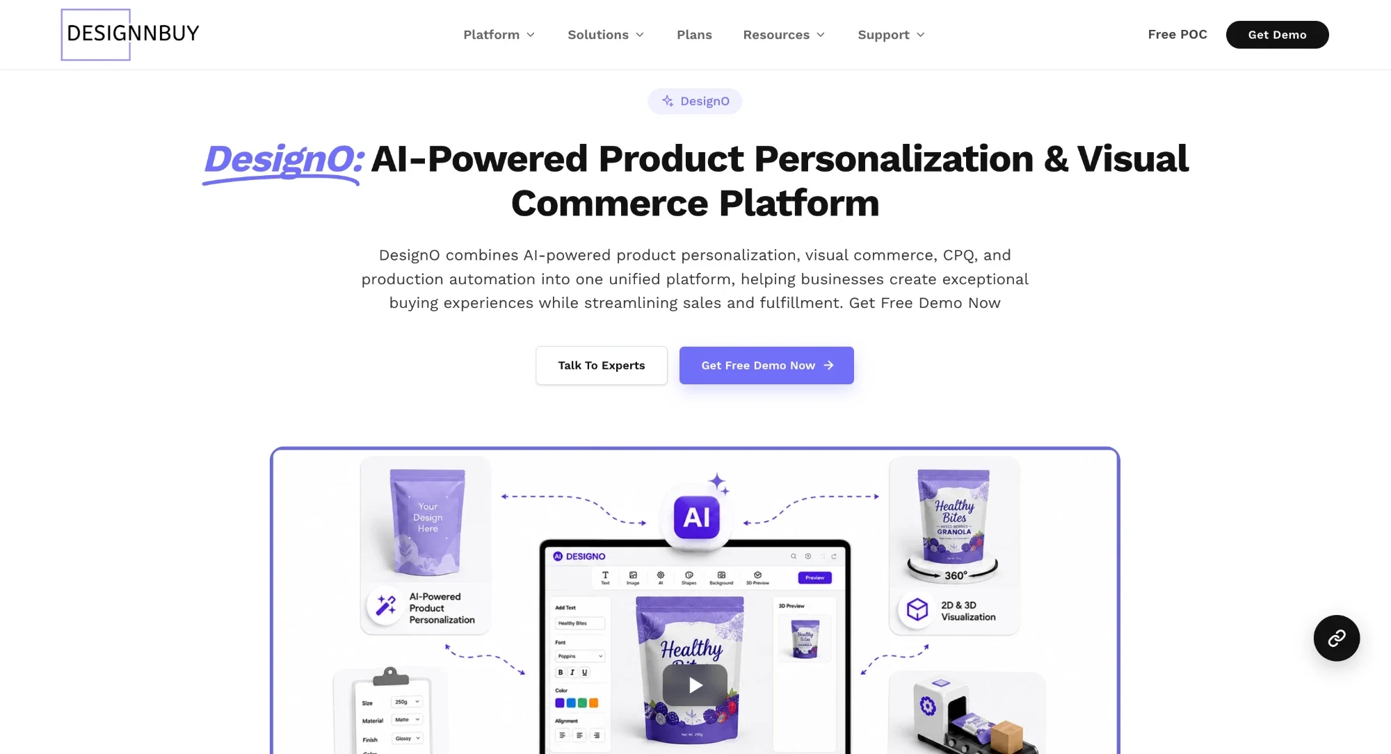 DesignO AI-powered product personalization and visual commerce platform homepage