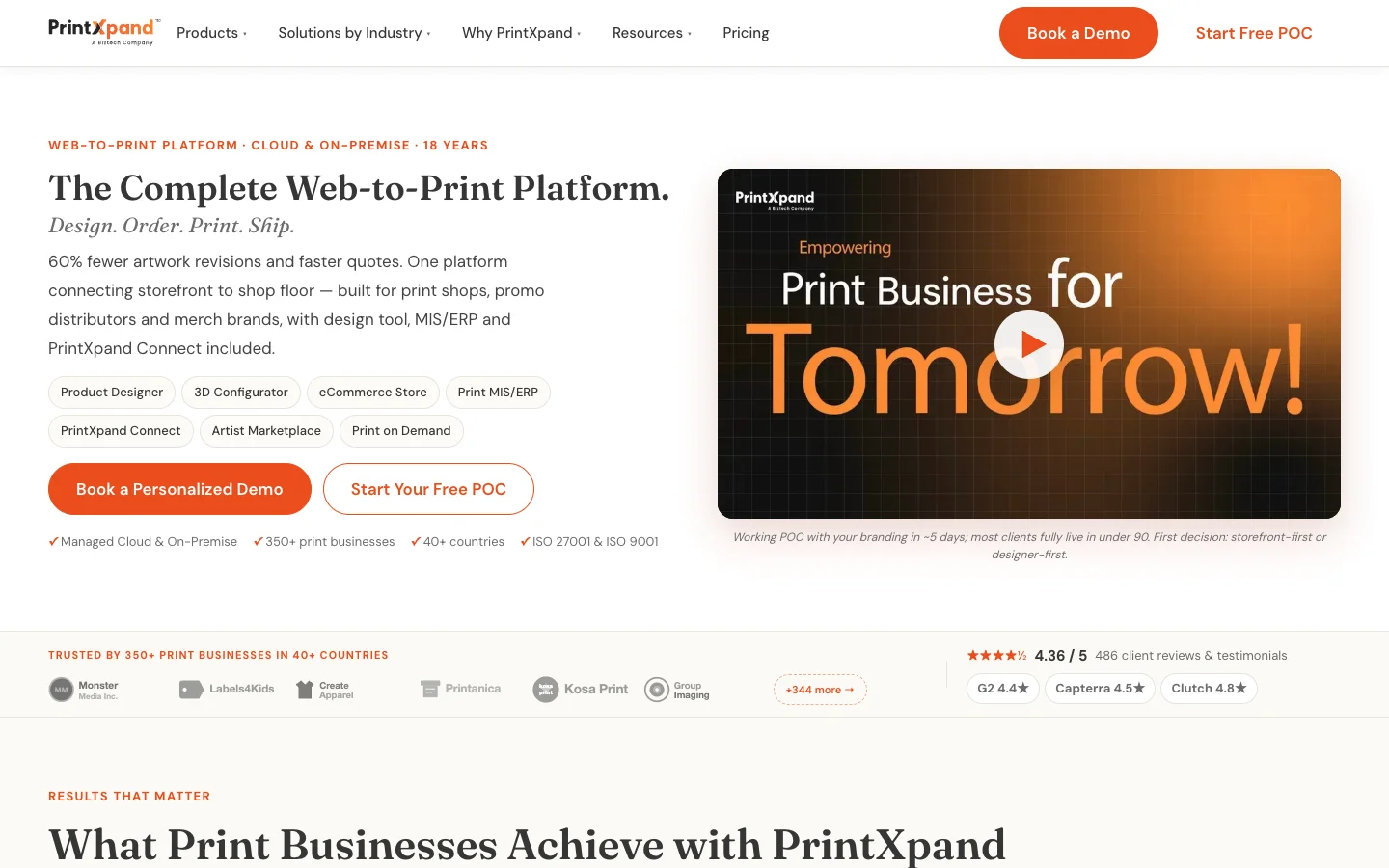 PrintXpand web-to-print platform homepage