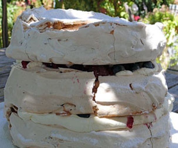 Hazelnut pavlova stack with berries and cream Good Food Channel