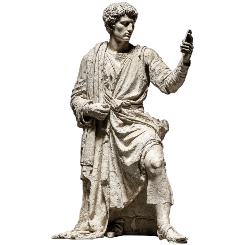 Statue Mann mit Smartphone