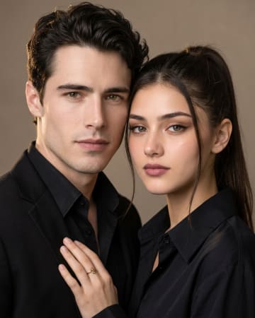 Elegant All-Black Couple Portrait AI Prompt