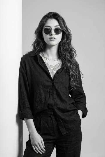 Edgy Monochrome Female Portrait with Tattoo Details