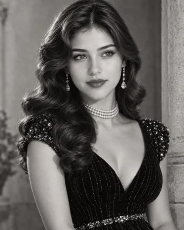 Vintage Glamour Portrait, Old Hollywood Elegance in Black and White