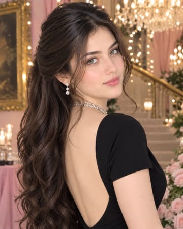 Elegant Black Dress Portrait with Diamond Jewelry and Bokeh