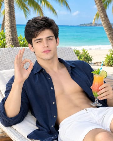 Relaxed Beach Vacation Portrait with Tropical Cocktail Vibes