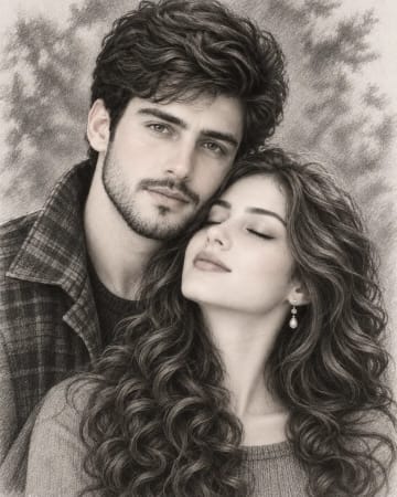 Romantic Couple Pencil Sketch Portrait in Fine Art Style