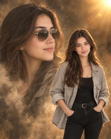 Golden Smoke Double Exposure Portrait Poster with Aviator Profile AI Prompt