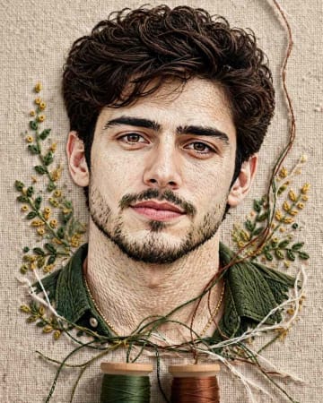 Thread Embroidery Stitched Portrait Fiber Art AI Prompt