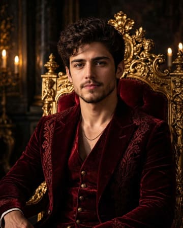 Crimson Baroque Throne Portrait AI Prompt