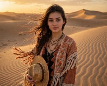 Desert Dunes Boho Editorial Portrait AI Prompt