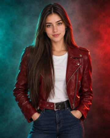 Red Leather Jacket Color Smoke Studio Portrait