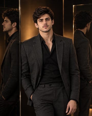 Man in Grey Plaid Suit Mirror Studio Portrait