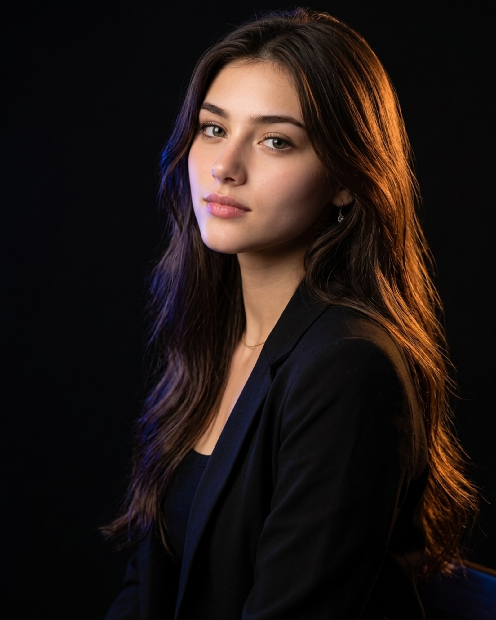prompt for girls Golden Hour Glam Portrait with Dramatic Backlit Hair
