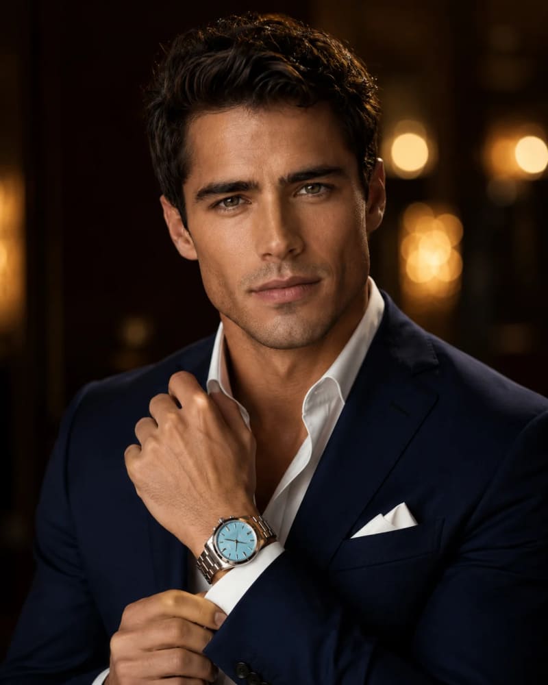 Luxury Navy Suit Editorial Portrait AI Image Prompt AI generated prompt preview