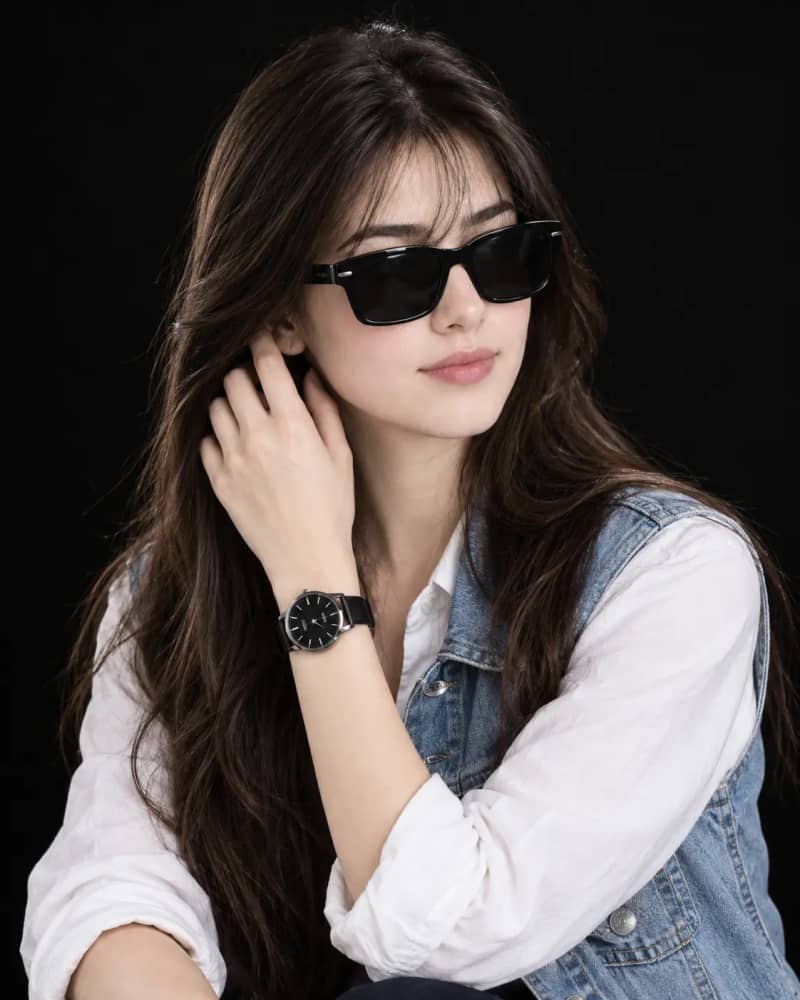 Luxury Fashion Portrait Prompt with Black Sunglasses girl