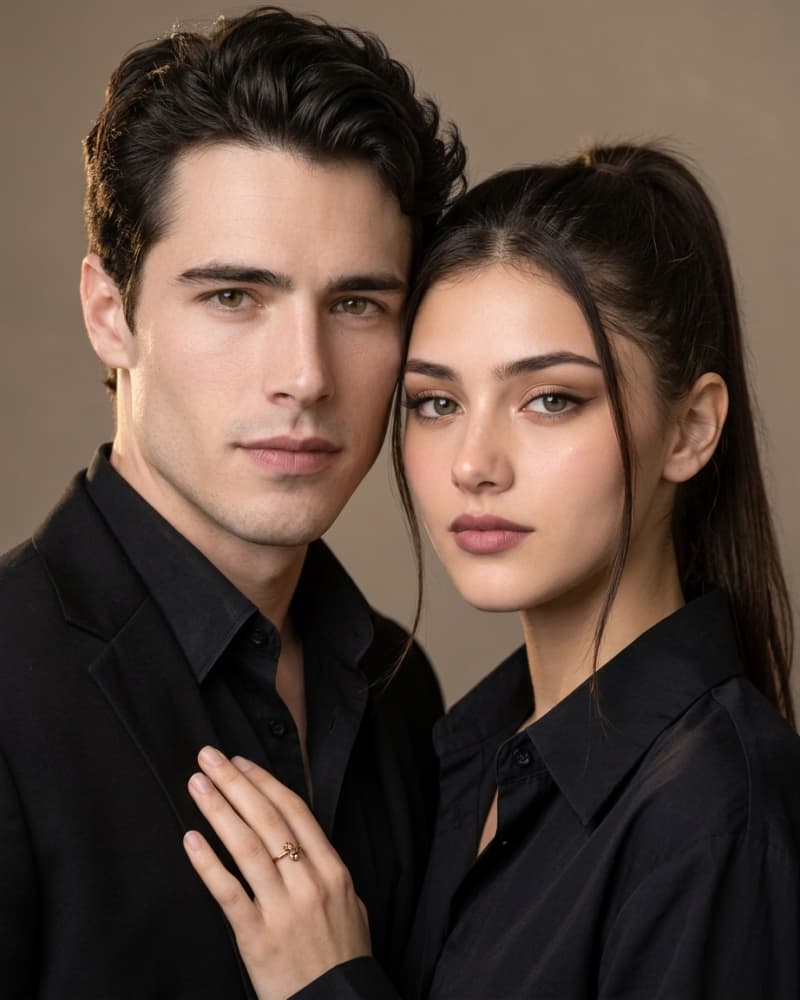 Elegant All-Black Couple Portrait AI Prompt