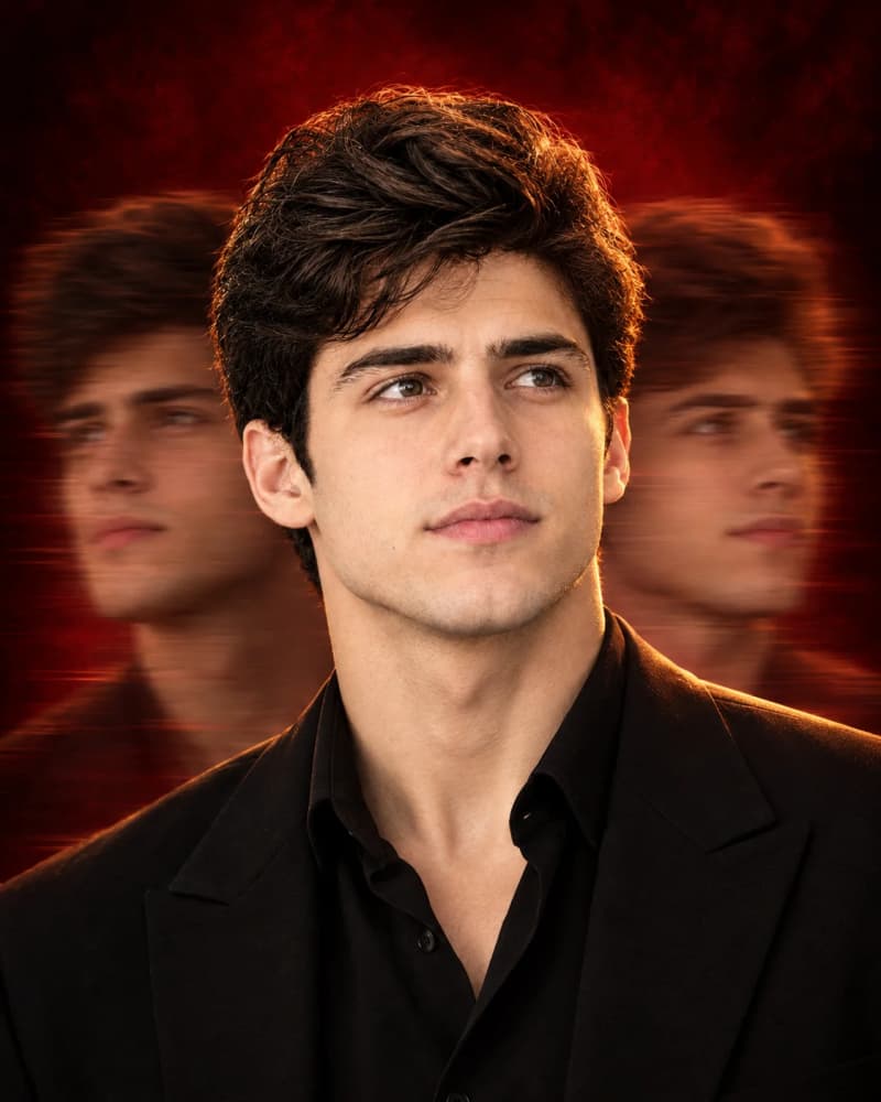 Cinematic AI portrait of a man with blurred duplicate faces