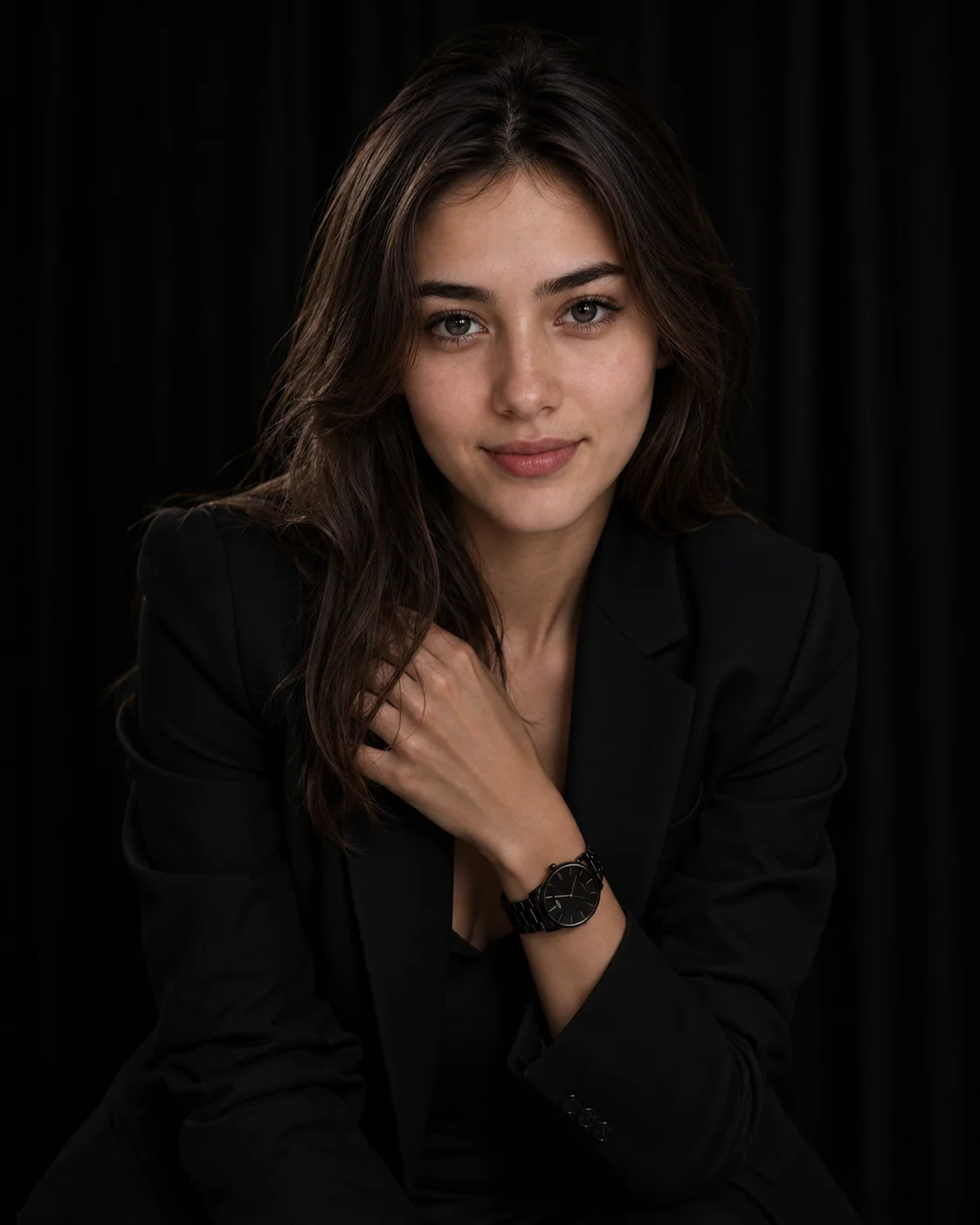 Dark Black Studio Female Portrait AI Prompt AI generated prompt preview