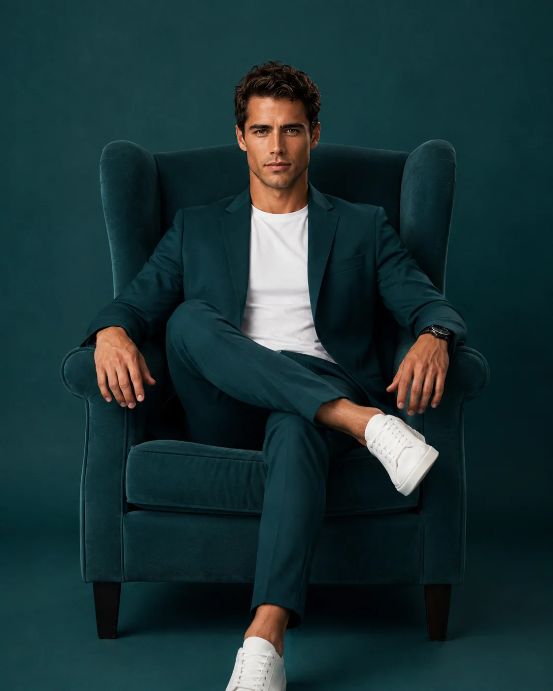 Teal Monochrome Luxury Chair Portrait AI Prompt AI generated prompt preview