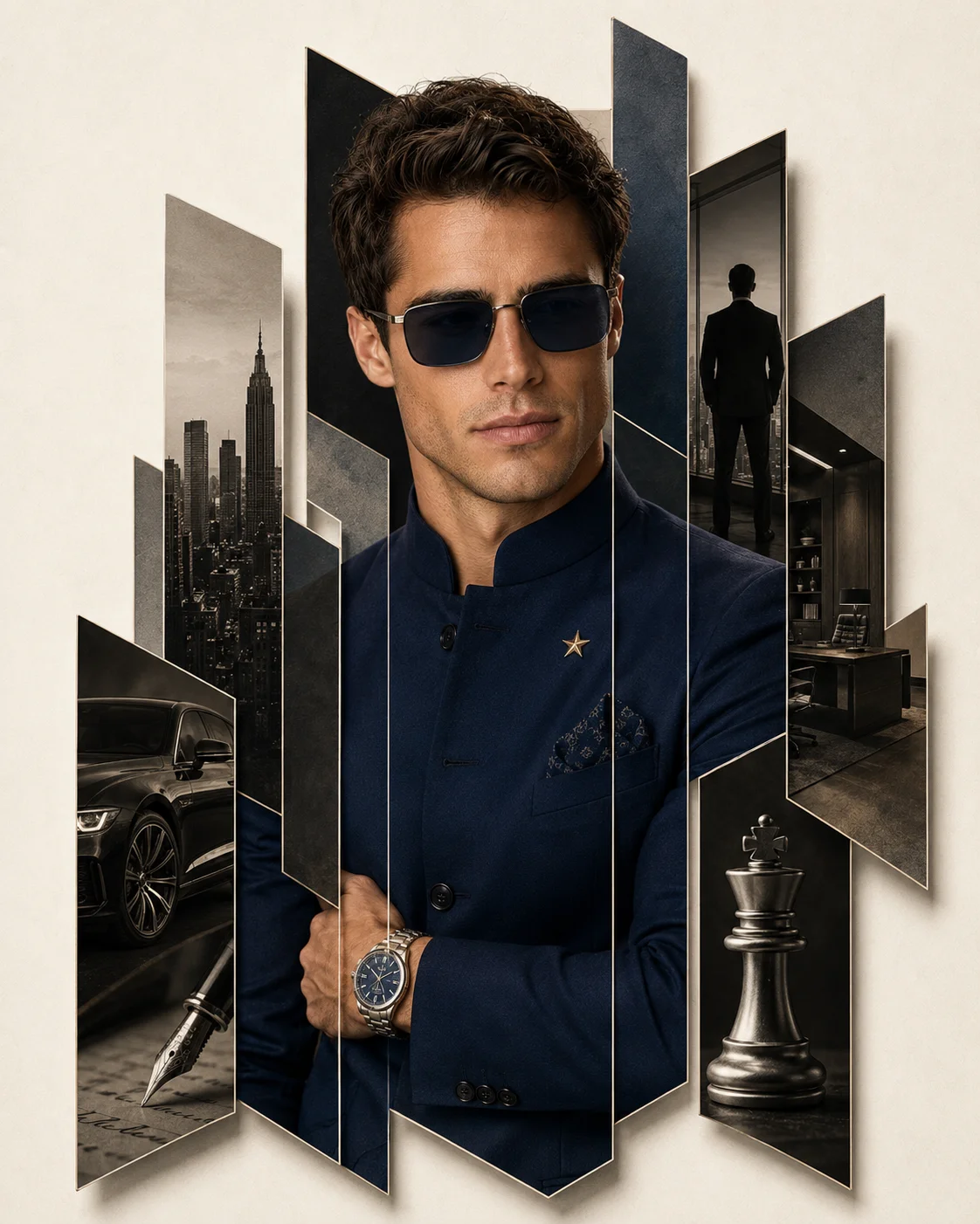 Luxury Fragmented Panel Executive Portrait AI Prompt