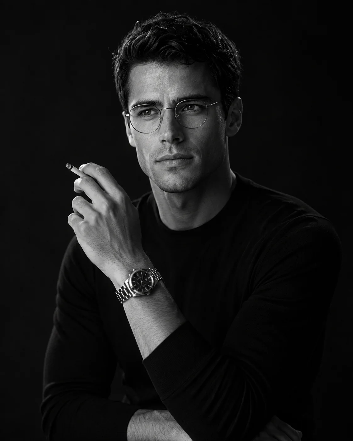 Cinematic Black-and-White Gentleman Portrait Prompt