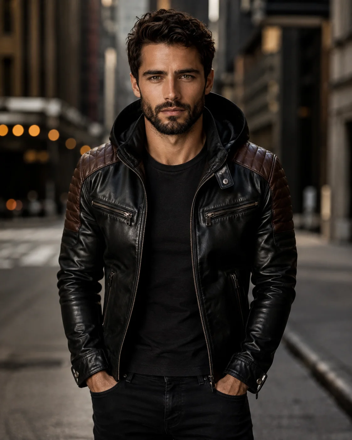 Cinematic Men's Leather Jacket Portrait Prompt AI generated prompt preview