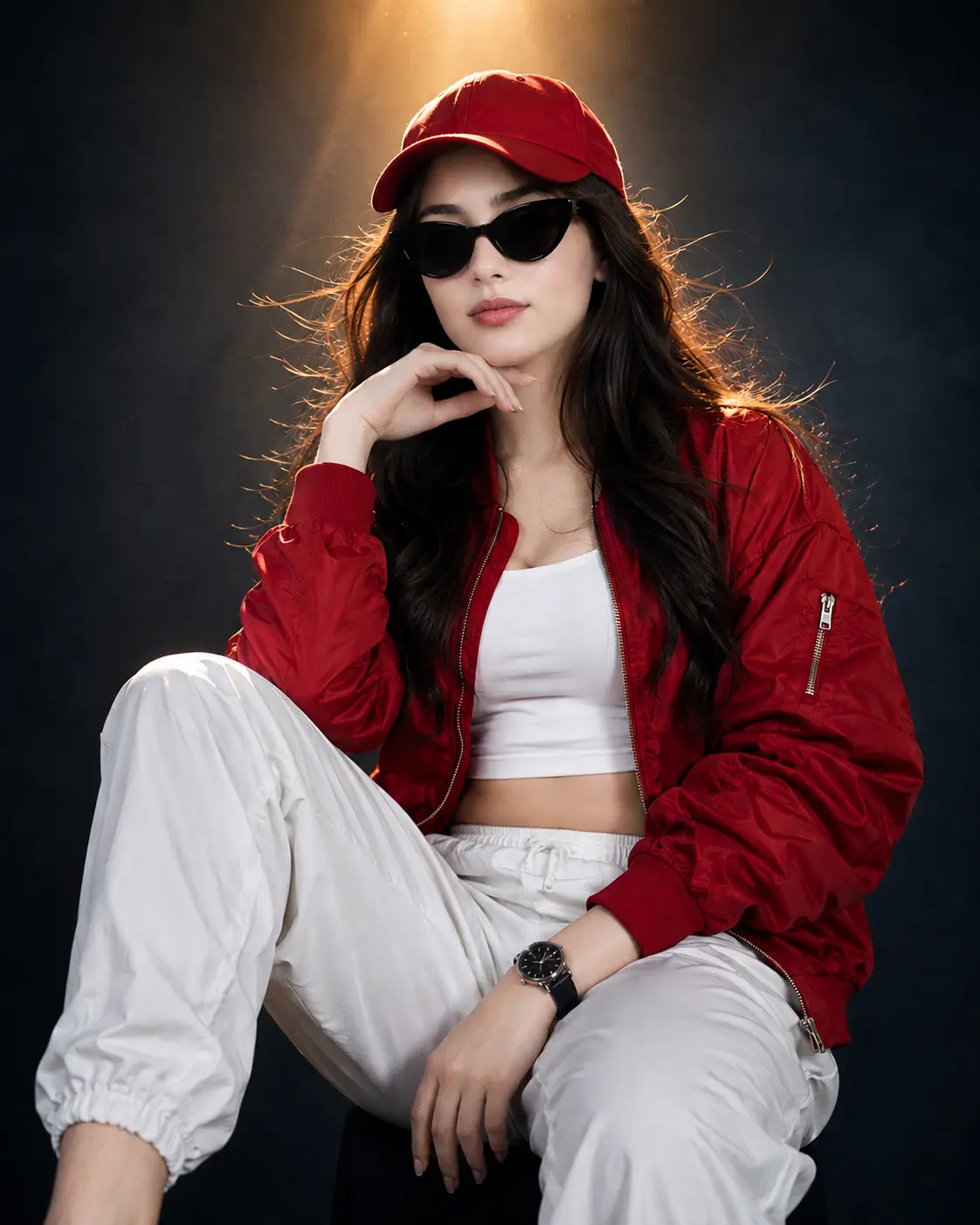 Cinematic Red Fashion Portrait Prompt in Format