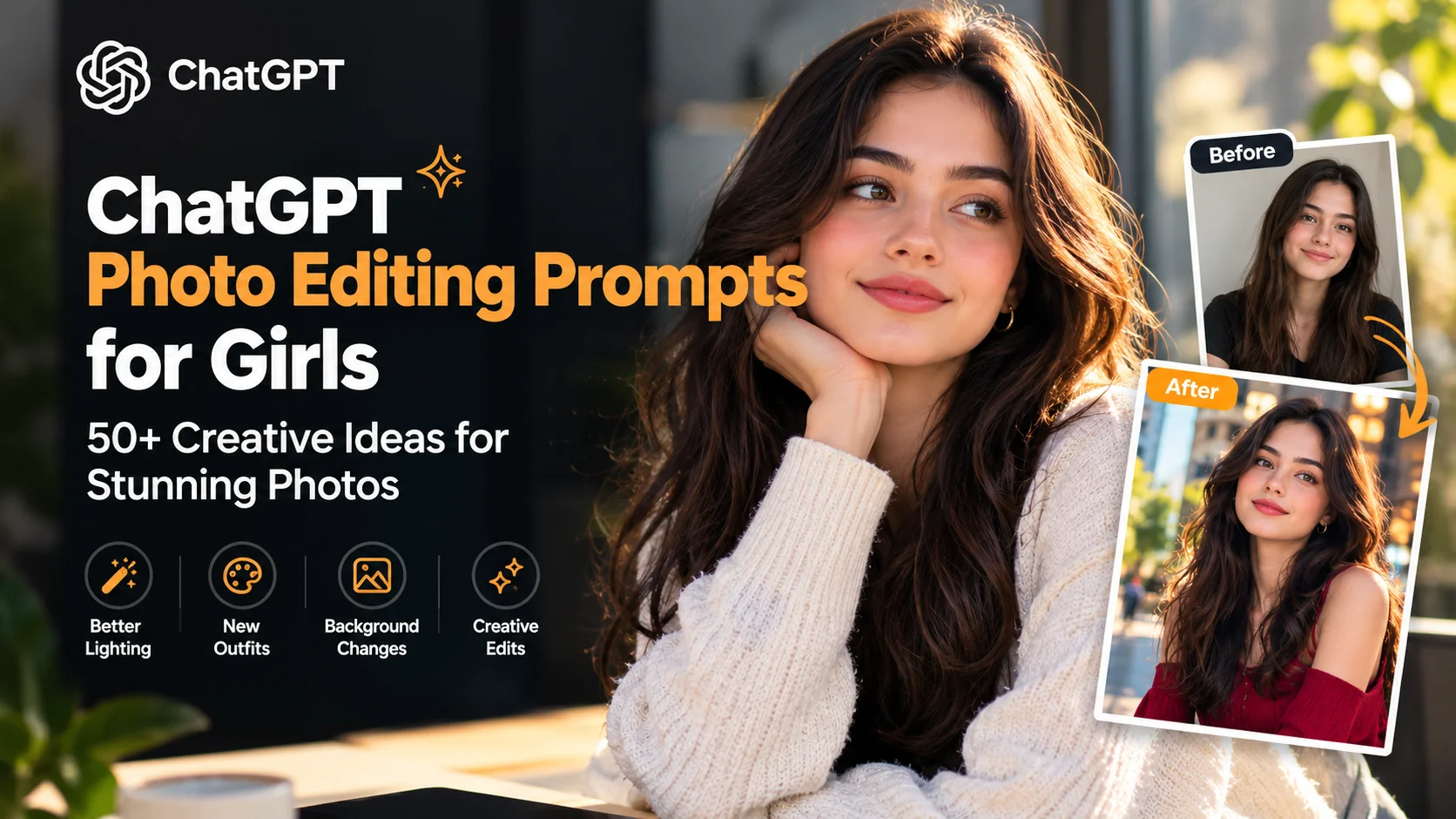 Discover 50+ ChatGPT photo editing prompts for girls to create natural, aesthetic, cinematic, Instagram-ready, and creative photo edits.
