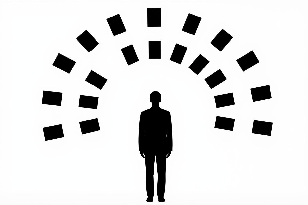 Silueta con rectángulos dispersándose. Doxxing político