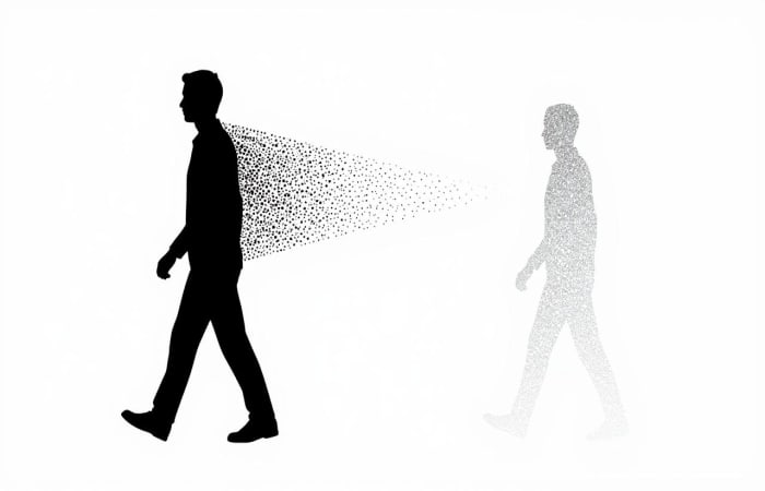 Silueta negra de persona rodeada de puntos dispersos convergiendo hacia forma de barra de búsqueda, representación del doxxing a cargos públicos
