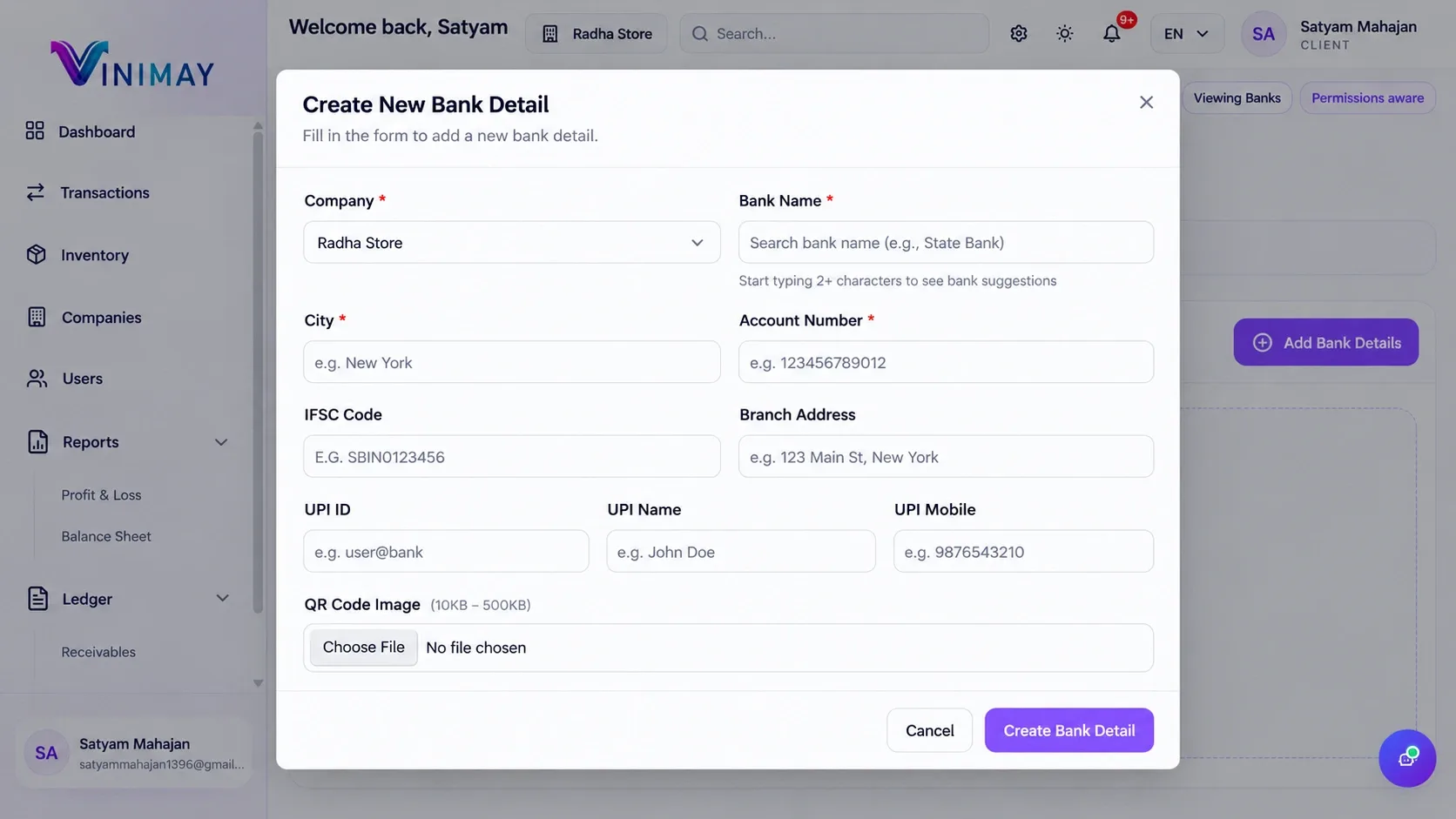 Create New Bank Detail Modal