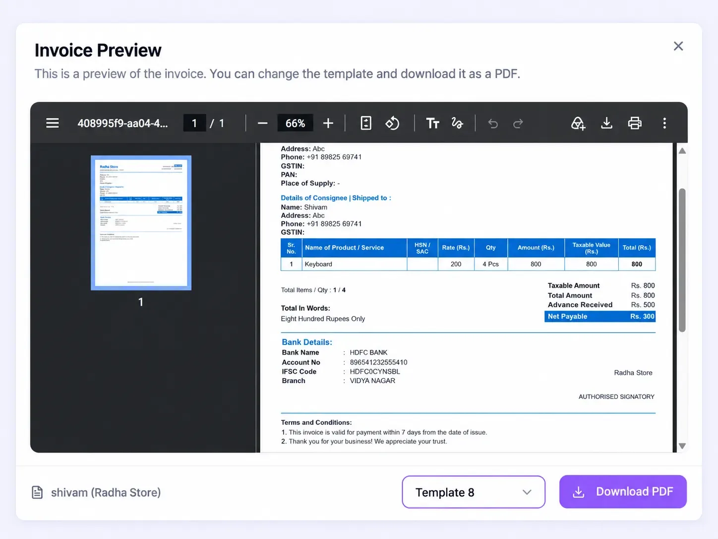 Modern Invoice Preview Modal