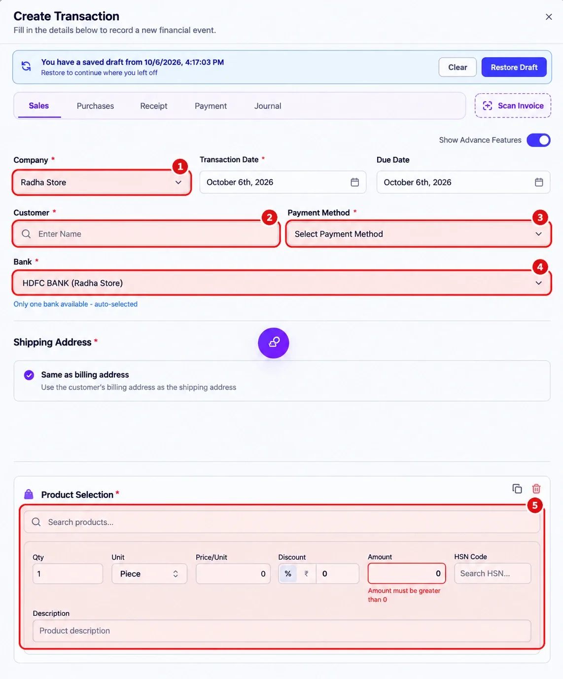 Create Transaction Form UI
