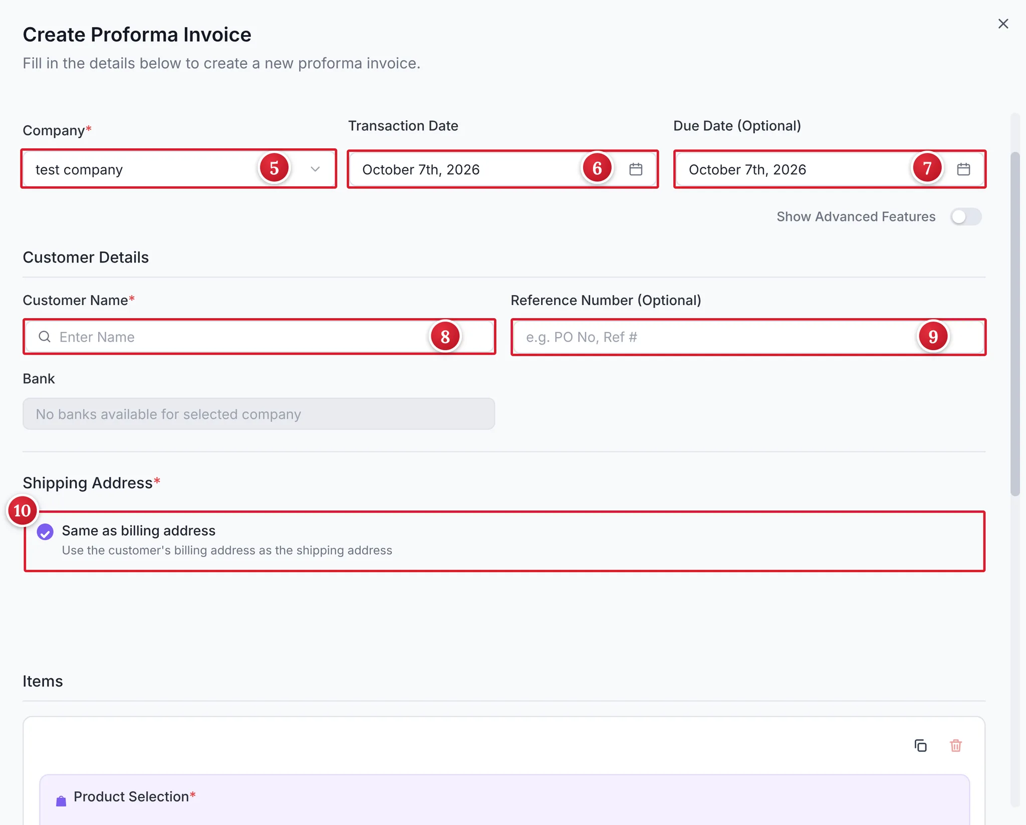 Create a proforma invoice form