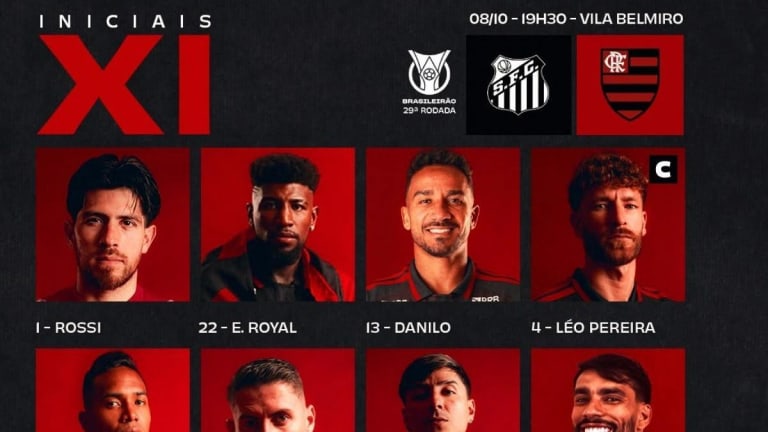 Flamengo e Santos definem escalações para confronto decisivo pelo Brasileirão na Vila Belmiro