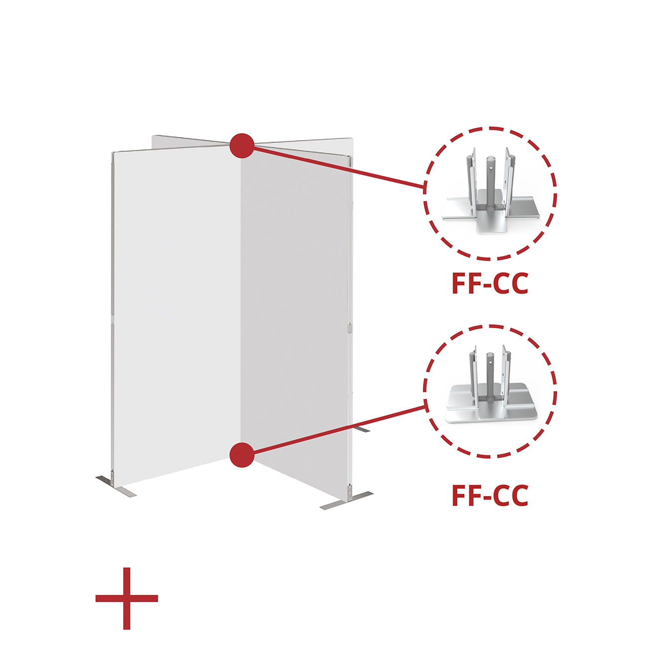 Fastframe T-shape partition and zoned display layout