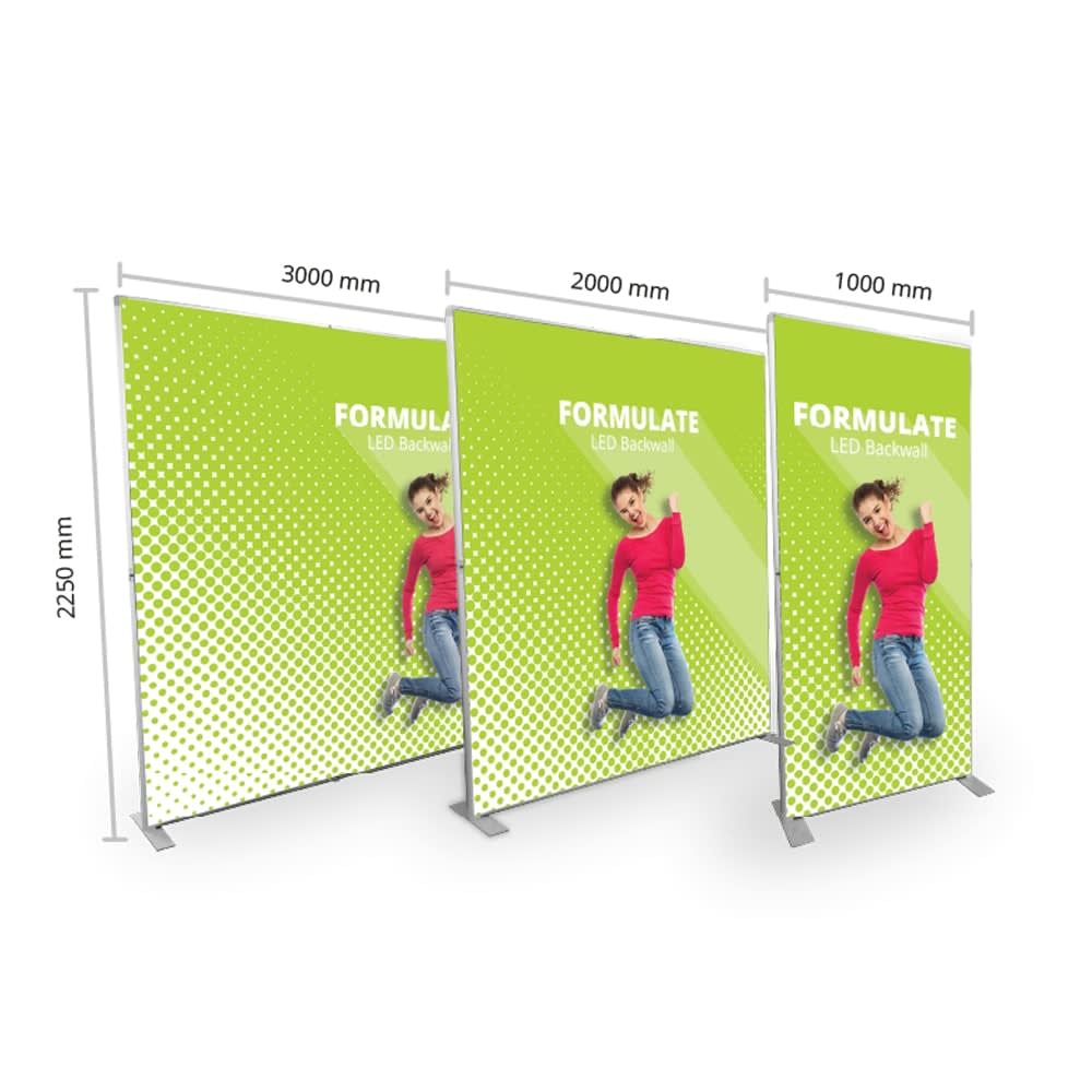 Formulate LED shown at 1 metre, 2 metre and 3 metre widths