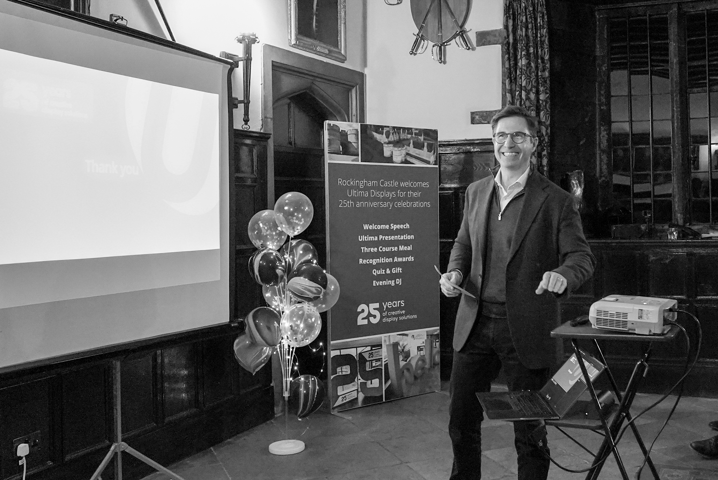 Tim Perutz at the Ultima Displays UK 25-year anniversary celebration