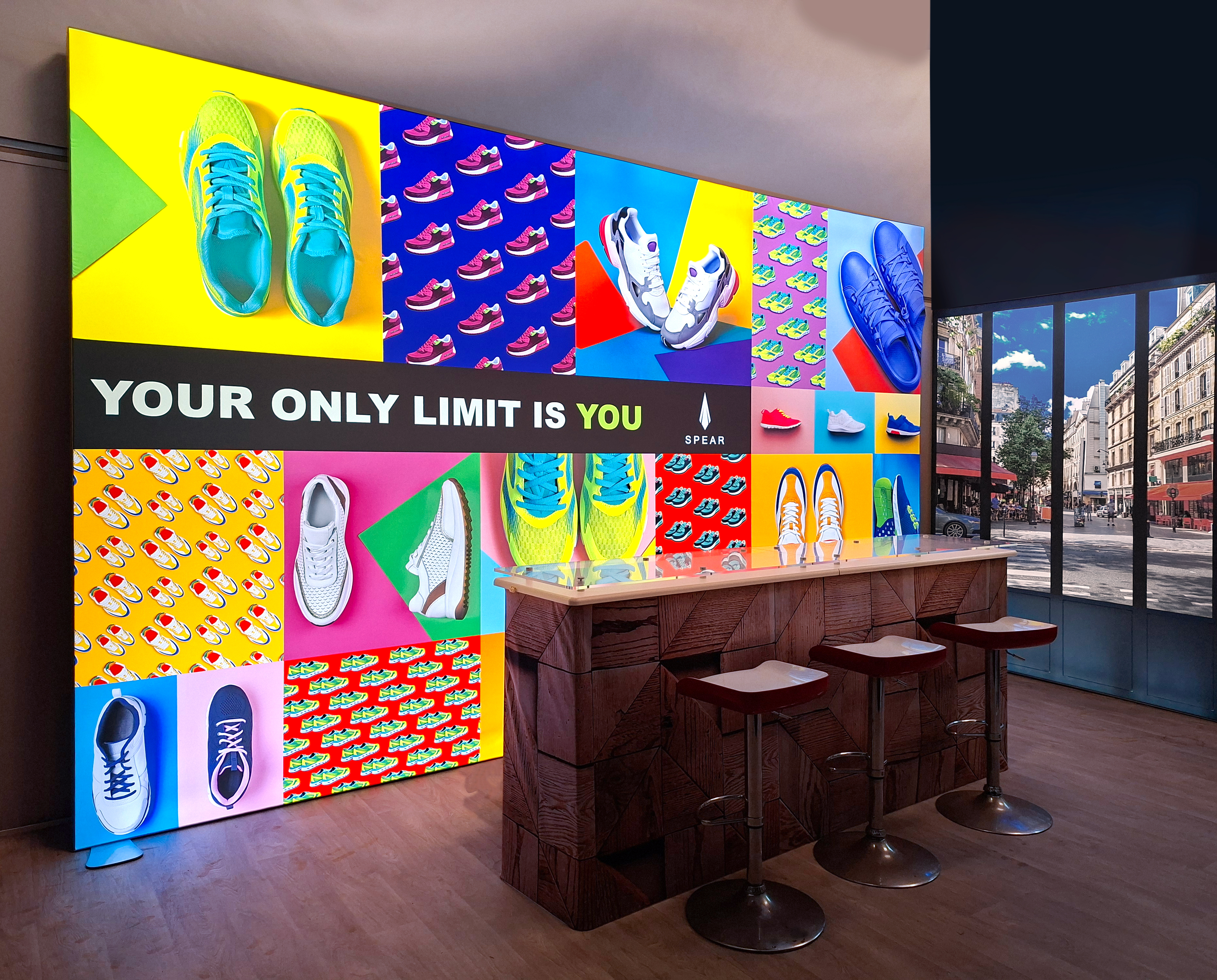 Striking completed visual display in a showroom environment