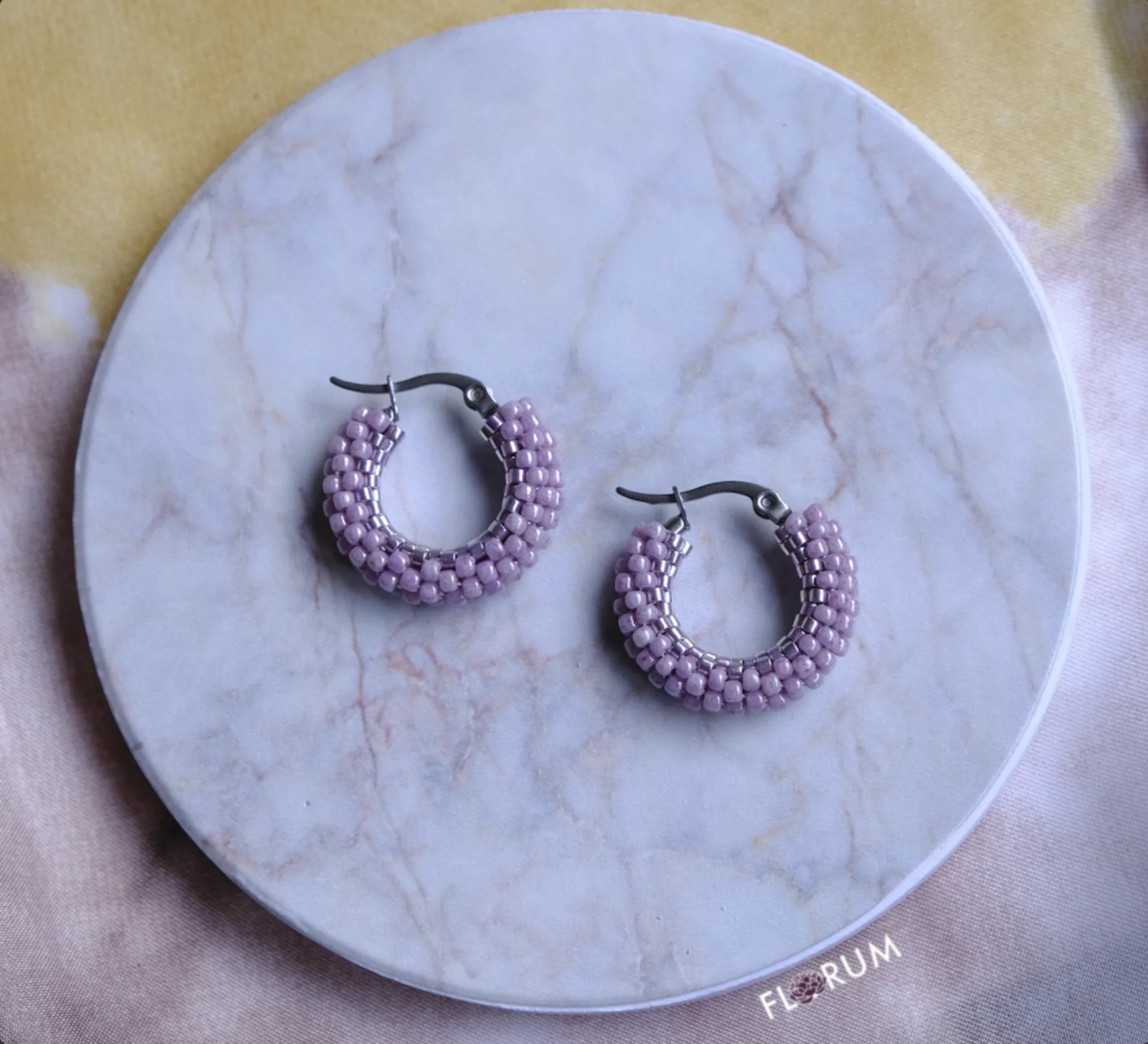 Pink Beaded Hoop Earrings