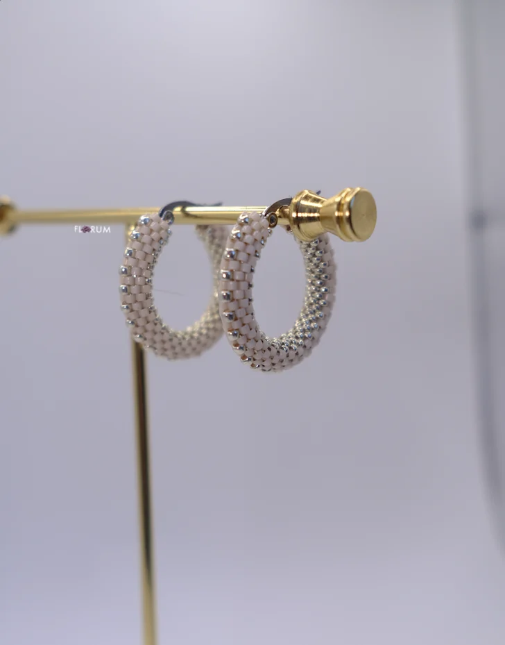 Cream Beaded Hoop Earrings