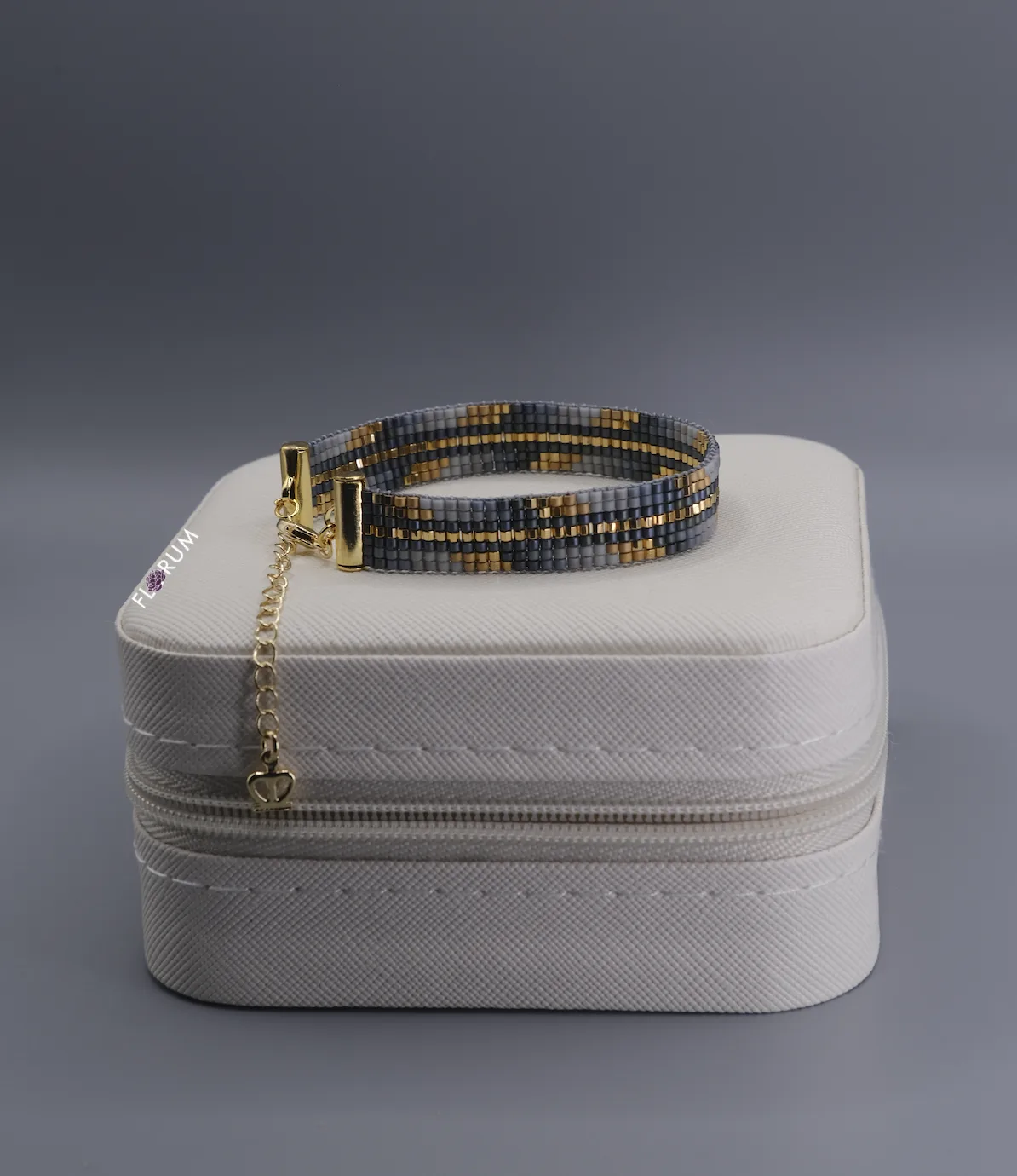 Grey 24k Beaded Loom Bracelet