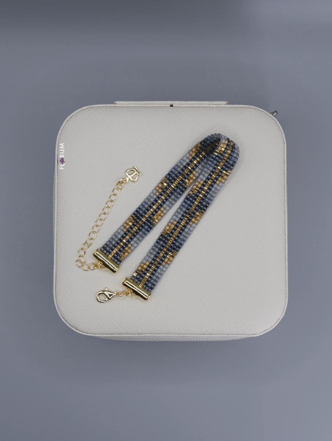 Grey 24k Beaded Loom Bracelet