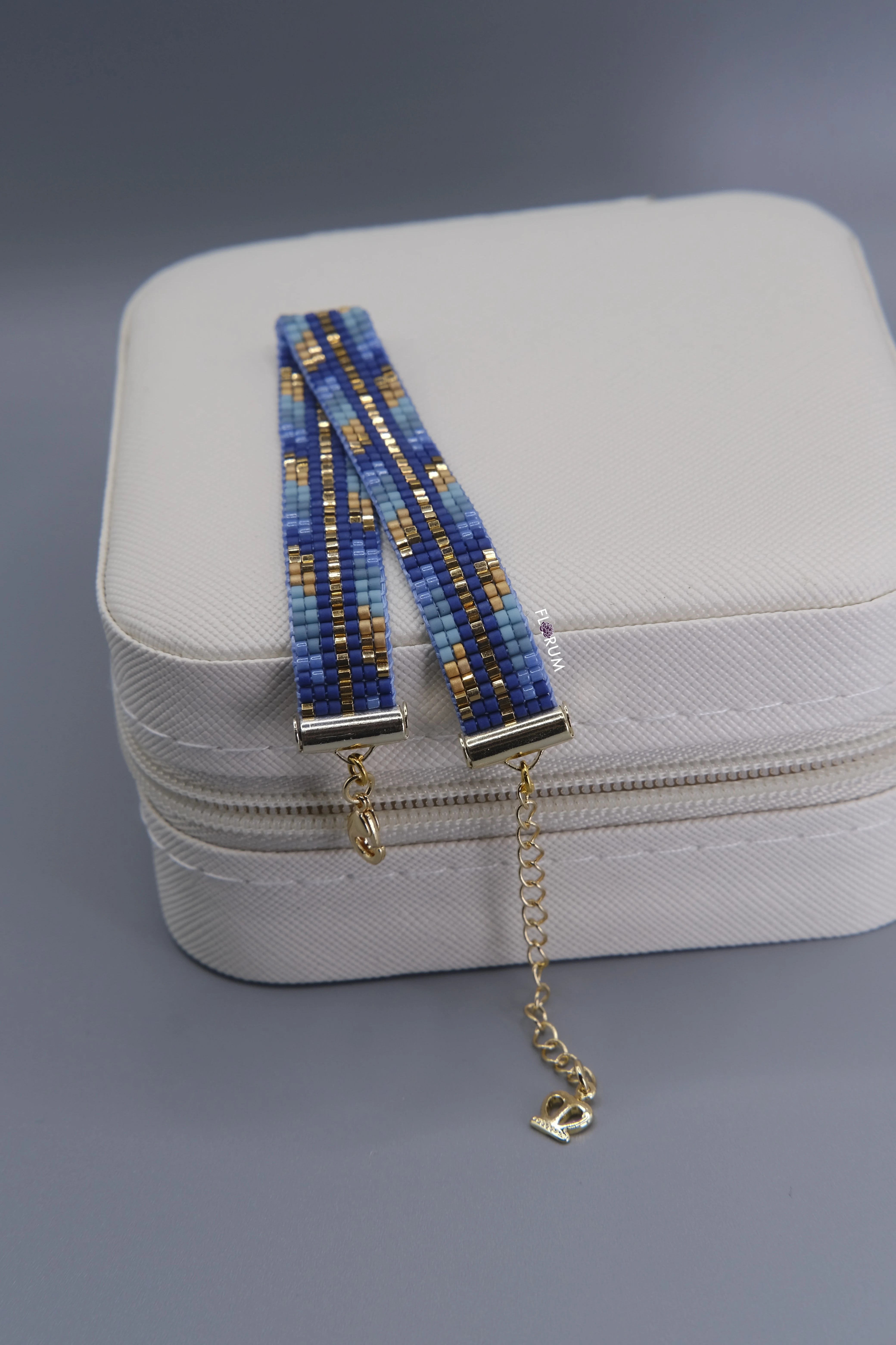 Blue 24k Beaded Loom Bracelet