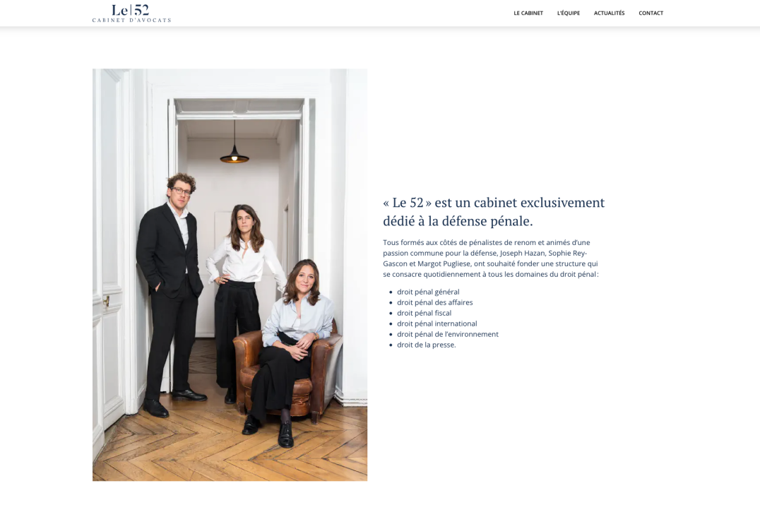 Capture d’écran de la page d’accueil du site Le 52