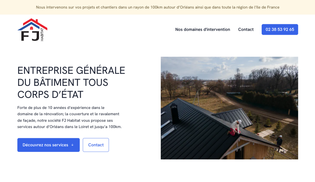 Capture d’écran de la page d’accueil du site FJ Habitat