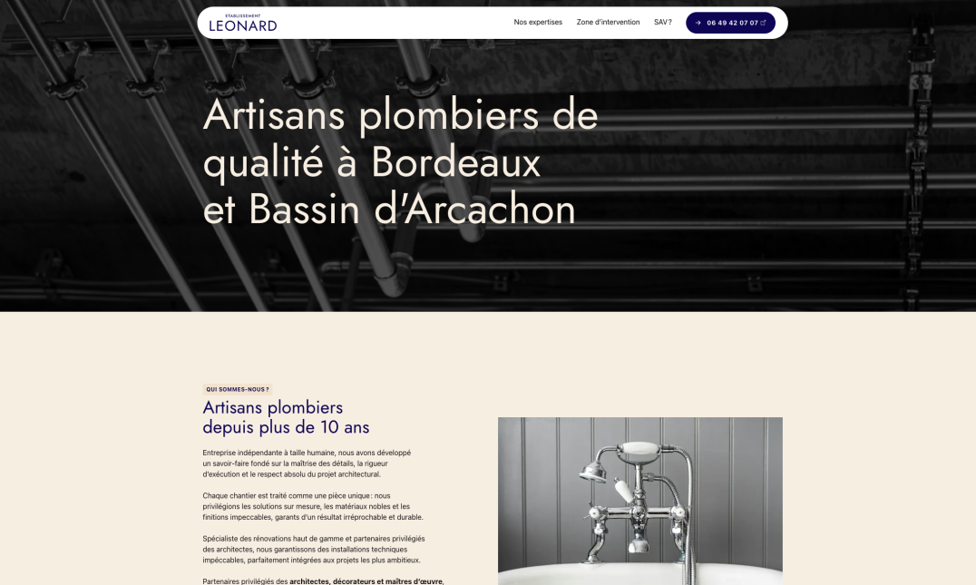 Capture d’écran de la page d’accueil du site Etablissement Leonard