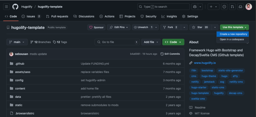 screenshot of hugolify-template repository